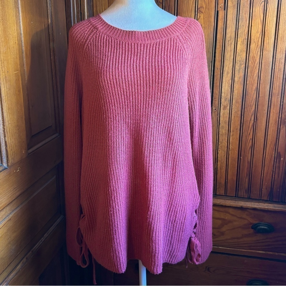 STACCATO Knit Sweater with Ties Size Large Coral Pink